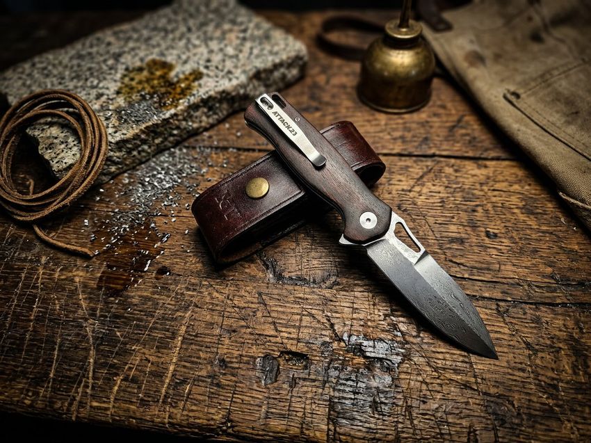 Attach2 Damascus Steel folding pocket knife